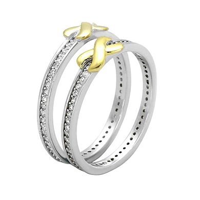 Alamode 925 Sterling Silver Cubic Zirconia Ribbon Ring Set