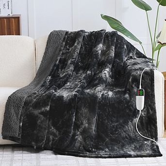 Inhand Heated Blanket Throw 50"x60", Tie-Dyed Flannel Electric Blanket with 10 Heat Level & Auto-Off