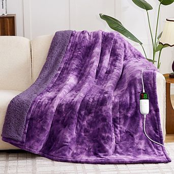 Inhand Heated Blanket Throw 50"x60", Tie-Dyed Flannel Electric Blanket with 10 Heat Level & Auto-Off