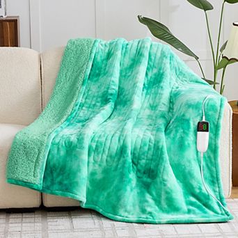 Inhand Heated Blanket Throw 50"x60", Tie-Dyed Flannel Electric Blanket with 10 Heat Level & Auto-Off