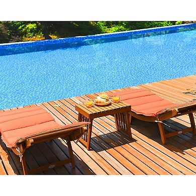 Costway 3PCS Wooden Folding Lounge Chair Set Cushion Pad Pool Deck