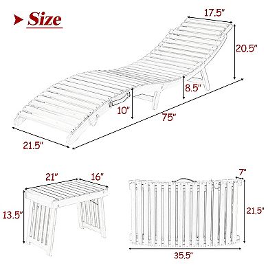 Costway 3PCS Wooden Folding Lounge Chair Set Cushion Pad Pool Deck