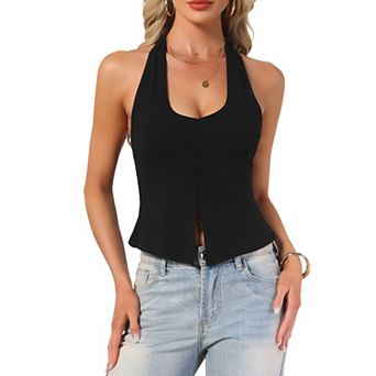 Halter Tank Top for Women's Club Party Night Out Sleeveless Backless Fitted Vest Tops