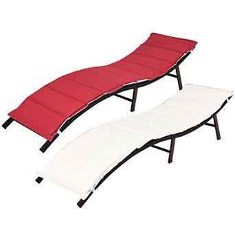 Costway 2 pc Patio Rattan Folding Lounge Chair Stackable Double Sided Cushion Outdoor