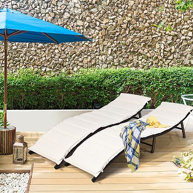 Costway 2PCS Patio Rattan Folding Lounge Chair Stackable Double Sided Cushion Outdoor