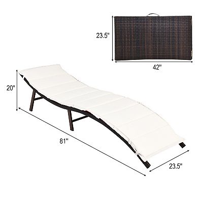 Costway 2PCS Patio Rattan Folding Lounge Chair Stackable Double Sided Cushion Outdoor