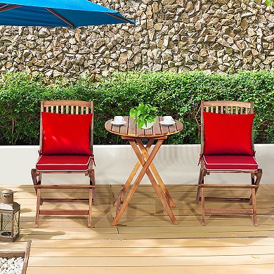 Costway 3PCS Patio Folding Wooden Bistro Set Cushioned Chair Conversation Garden