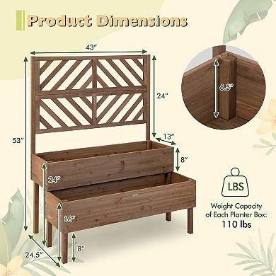 Costway 2-Tier Raised Garden Bed with Trellis Wooden Elevated Planter Box for Vegetables