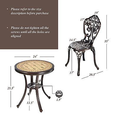 Costway 3PCS Patio Bistro Set Round Table Chairs All Weather Cast Aluminum Yard