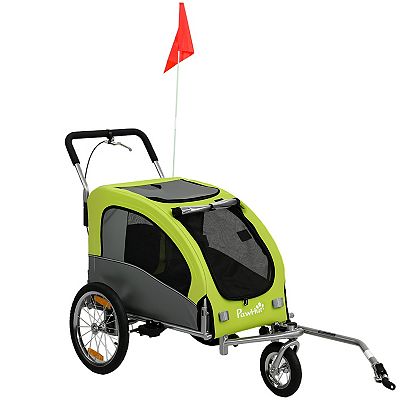 Aosom 2 in 1 Dog Bike Trailer, Foldable Pet Stroller, Dog Bicycle Trailer with Suspension, for Medium Dogs up to 44 LBS, Green