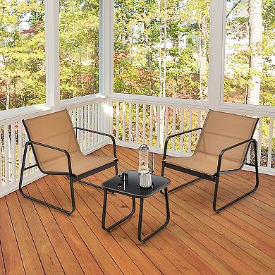 Costway 3 Pieces Patio Conversation Set Outdoor Metal Chair & Table Tempered Glass Top