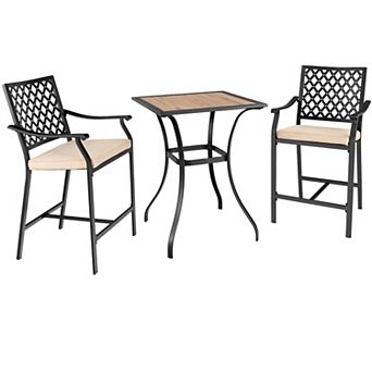 Costway 3 pc Patio Bar Stool Square Table Bistro Set Cushioned Chairs Armrest