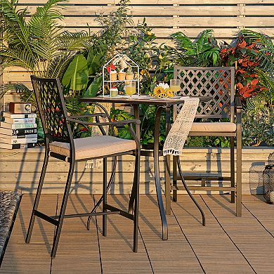 Costway 3 PCS Patio Bar Stool Square Table Bistro Set Cushioned Chairs Armrest