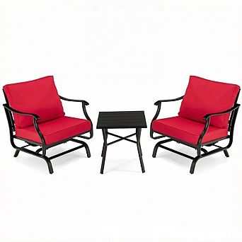 Costway 3 pc Patio Rocking Bistro Set Cushioned Chair Armrest Side Table