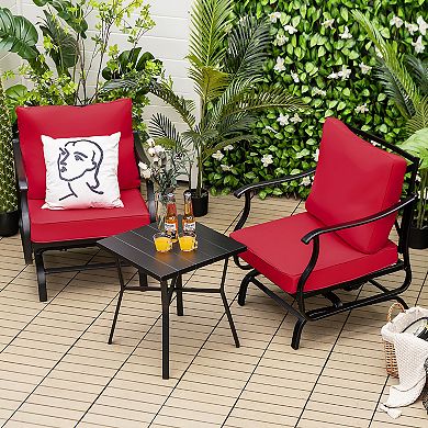 Costway 3PCS Patio Rocking Bistro Set Cushioned Chair Armrest Side Table