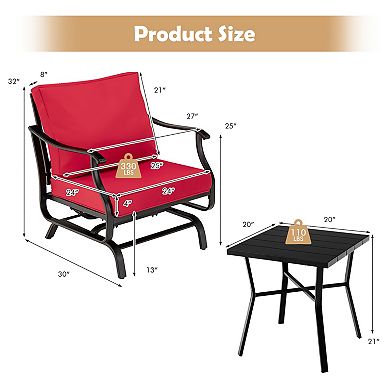 Costway 3PCS Patio Rocking Bistro Set Cushioned Chair Armrest Side Table