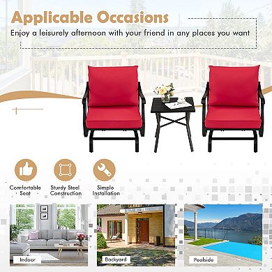 Costway 3PCS Patio Rocking Bistro Set Cushioned Chair Armrest Side Table