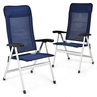 Costway 2 pc Patio Dining Chair Aluminum Camping Adjust Portable Headrest