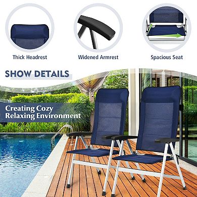 Costway 2PCS Patio Dining Chair Aluminum Camping Adjust Portable Headrest