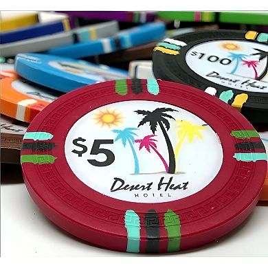 $5 Poker Chips 25 Pack Greek Key Design, Clay Composite, Round Chips for Poker & Blackjack