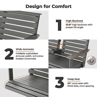 Poly Lumber 2-Seat Porch Swing, HIPS 4.5-Feet Bench Swing with Foldable Cup Holders