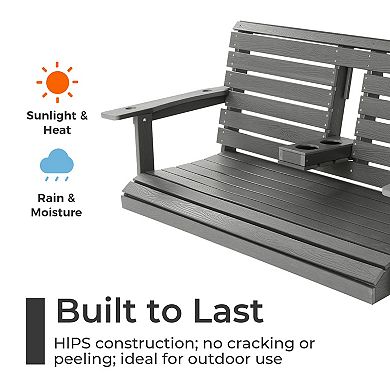 Poly Lumber 2-Seat Porch Swing, HIPS 4.5-Feet Bench Swing with Foldable Cup Holders