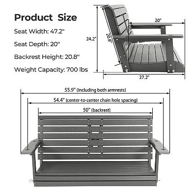 Poly Lumber 2-Seat Porch Swing, HIPS 4.5-Feet Bench Swing with Foldable Cup Holders