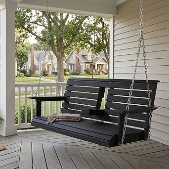 Poly Lumber 2-Seat Porch Swing, HIPS 4.5-Feet Bench Swing with Foldable Cup Holders