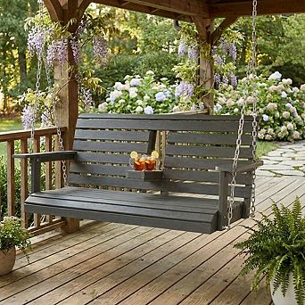 Poly Lumber 2-Seat Porch Swing, HIPS 4.5-Feet Bench Swing with Foldable Cup Holders