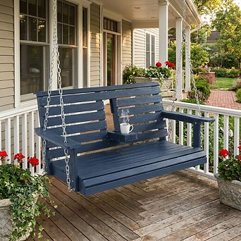 Poly Lumber 2-Seat Porch Swing, HIPS 4.5-Feet Bench Swing with Foldable Cup Holders