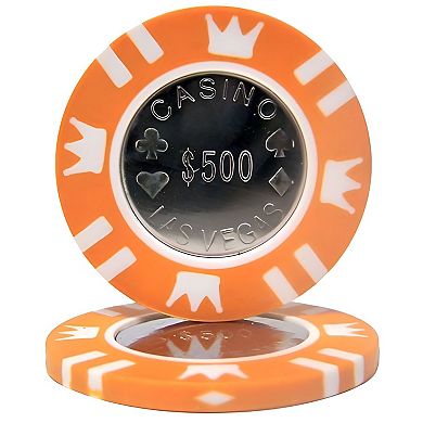 $500 Poker Chips 25 Pack Coin Inlay, Clay Composite with Metal Denomination, Round