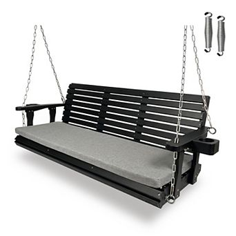 Fortune Candy Extended 3-Seater Wooden Porch Swing with Seat Cushion