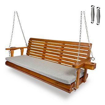 Fortune Candy Extended 3-Seater Wooden Porch Swing with Seat Cushion
