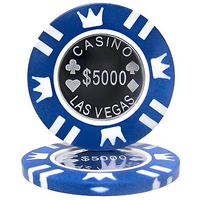 Coin Inlay Poker Chips 25 Piece $5,000 Set, Clay Composite, Metal Inlay Denominations