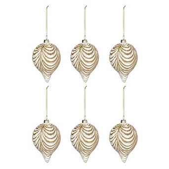Set of 6 Glass Drapery Glitter Pattern Christmas Ornaments Tree Decor