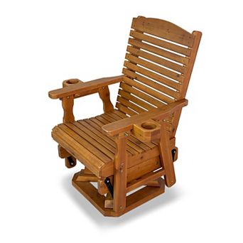 Fortune Candy Wooden Swivel Glider Chair, 360° Outdoor Patio Rocker with Ergonomic Design