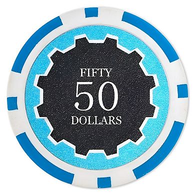 25-Piece $50 Poker Chips Gear Inlay, Heavyweight Clay Composite, Round Chips for Poker & Blackjack
