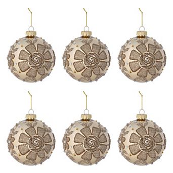 Glass Ball Christmas Ornaments Set of 6 Glitter Pattern Holiday Tree Decor