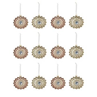 Gem and Glitter Brooch Glass Christmas Ornament Set of 12, Hanging Tree Decorations