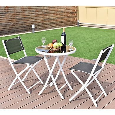 Costway 3 PCS Folding Bistro Table Chairs Set Garden Backyard Patio Furniture