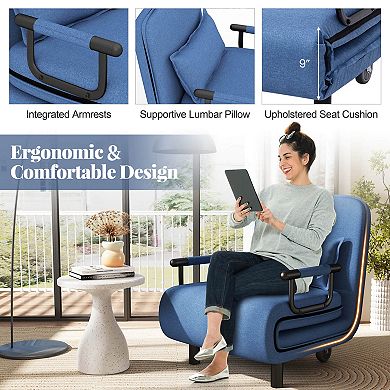 Costway 3-in-1 Convertible Sofa Bed with 5-Position Adjustable Backrest & Lumbar Pillow