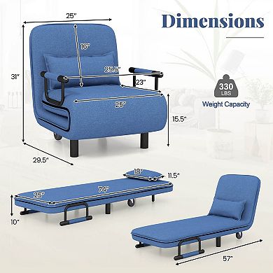 Costway 3-in-1 Convertible Sofa Bed with 5-Position Adjustable Backrest & Lumbar Pillow