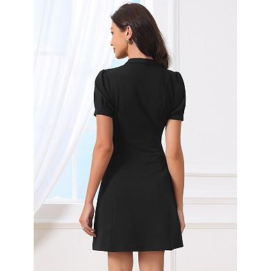 Work Dresses for Women's Tie Neck Puffy Short Sleeve Business Office Short Dress
