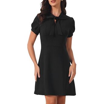 Work Dresses for Women's Tie Neck Puffy Short Sleeve Business Office Short Dress