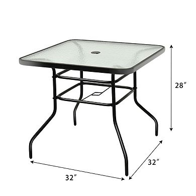 Costway 32'' Patio Square Table Tempered Glass Steel Frame Outdoor Pool Yard Garden
