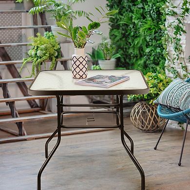 Costway 32'' Patio Square Table Tempered Glass Steel Frame Outdoor Pool Yard Garden