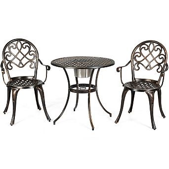 Costway 3 pc Patio Dining Set Aluminum Bistro Attached Removable Ice Bucket