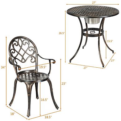 Costway 3PCS Patio Dining Set Aluminum Bistro Attached Removable Ice Bucket