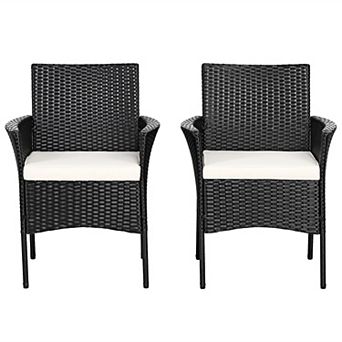 Costway 2 pc Chairs Outdoor Patio Rattan Wicker Dining Arm Seat With Cushions