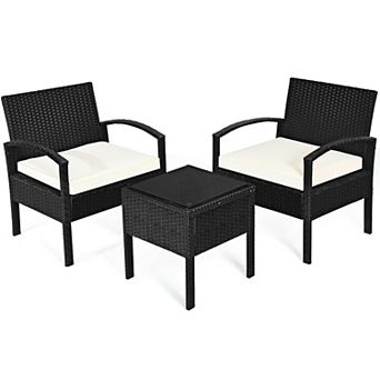Costway 3 pc Patio Rattan Furniture Set Table & Chairs Set with Cushions Outdoor